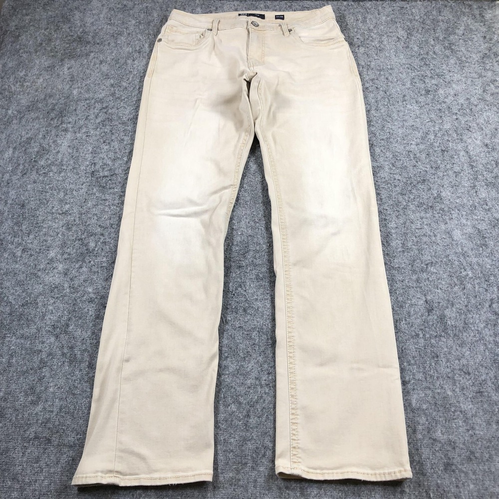 BKE Tyler Jeans Mens 33x34 Beige Light Wash Relaxed Straight Stretch Denim